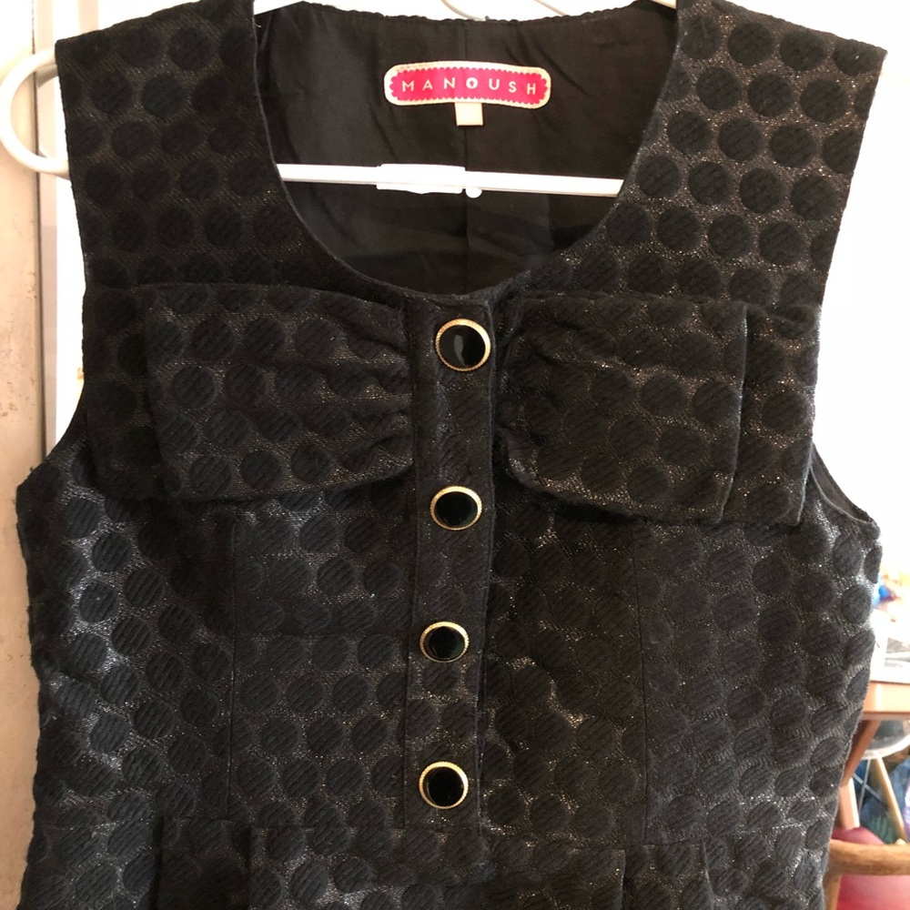 60s style brocade bow dress w buttons mod femme girly metallic cocktail french - Picture 2 of 5